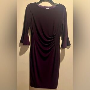 Anne Klein Purple Rouched 3/4 Bell Sleeve Cocktail Evening Dress Size Medium